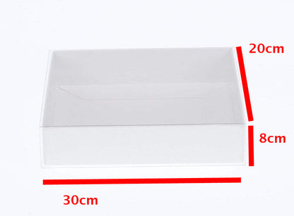 100 Pack of White Card Box - Clear Slide On Lid - 30 x 20 x 8cm -  Large Beauty Product Gift Giving Hamper Tray Merch Fashion Cake Sweets Xmas - Product image 2