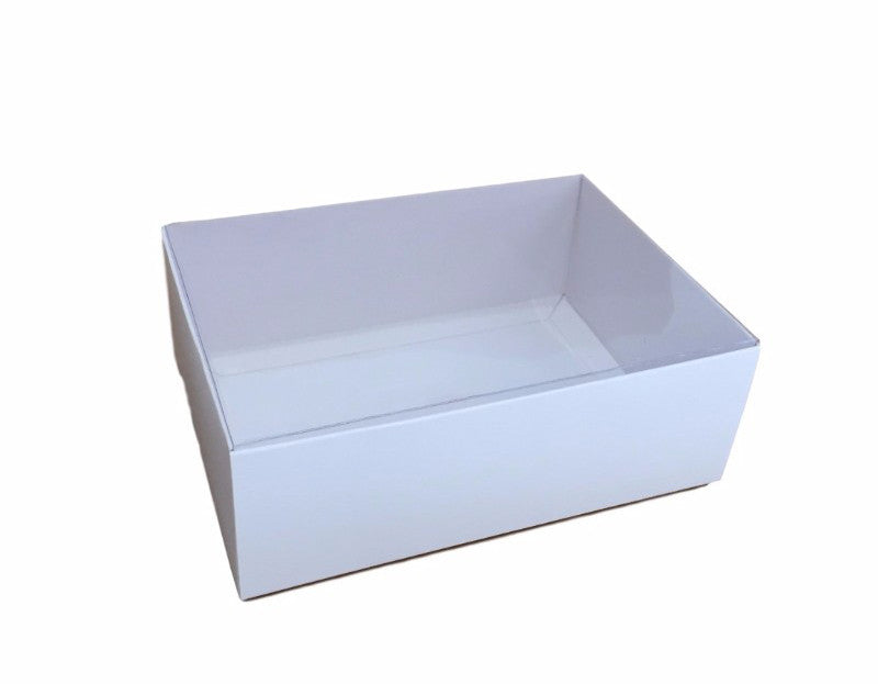 100 Pack of White Card Box - Clear Slide On Lid - 30 x 20 x 8cm -  Large Beauty Product Gift Giving Hamper Tray Merch Fashion Cake Sweets Xmas - Product image 6