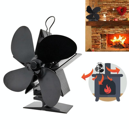 Efficient 4 - blade Heat - powered Stove Fan - Aluminum