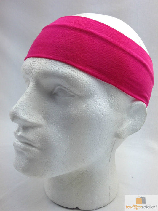 PLAIN HEADBAND Elastic Stretch Sports Yoga Hair Band Unisex 8cm Wide Wrap - Hot Pink - Main product image