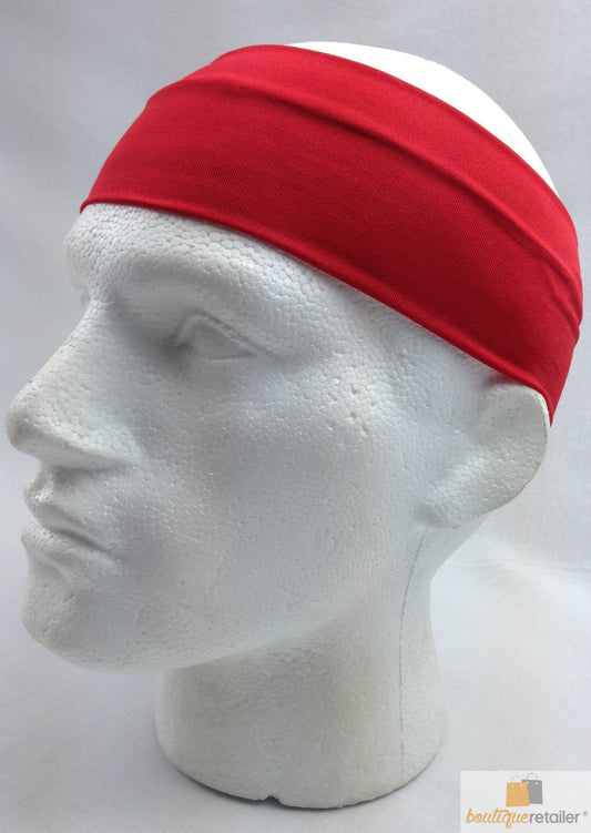 PLAIN HEADBAND Elastic Stretch Sports Yoga Hair Band Unisex 8cm Wide Wrap - Red - Main product image