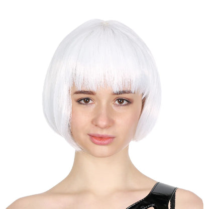 Bob Wig Costume Short Straight Fringe Cosplay Party Full Hair Womens Fancy Dress - White - Product image 2