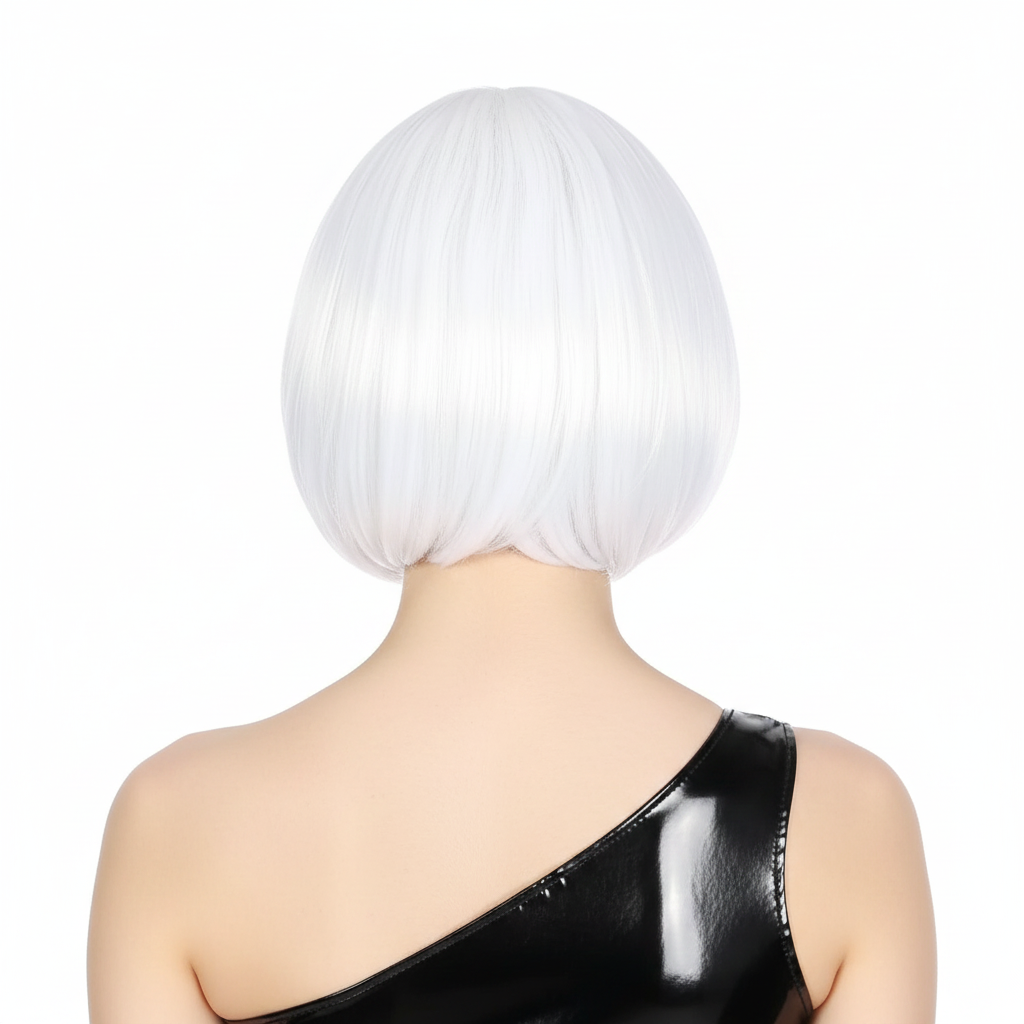 Bob Wig Costume Short Straight Fringe Cosplay Party Full Hair Womens Fancy Dress - White - Product image 3
