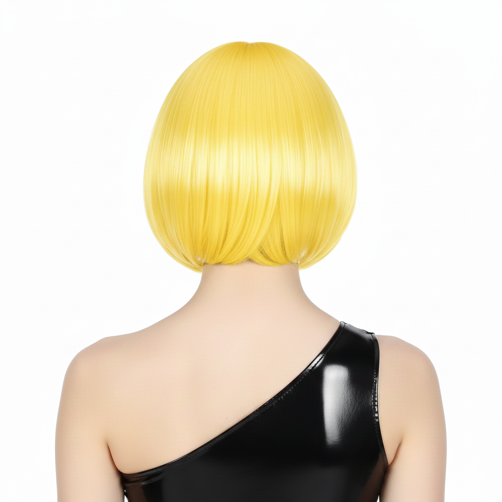 Bob Wig Costume Short Straight Fringe Cosplay Party Full Hair Womens Fancy Dress - Yellow - Product image 3