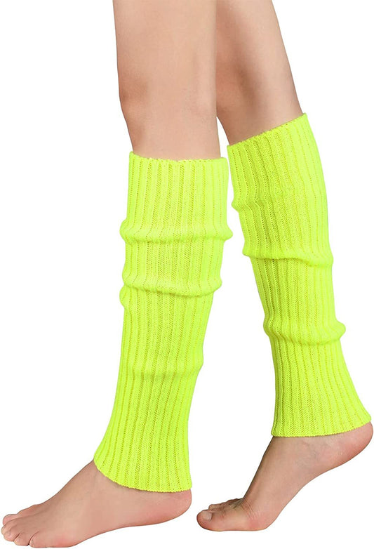 Pair of Womens Leg Warmers Disco Winter Knit Dance Party Crochet Legging Socks Costume - Fluro Yellow - Main product image