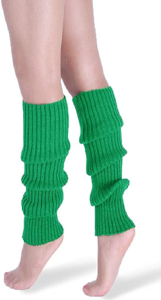 Pair of Womens Leg Warmers Disco Winter Knit Dance Party Crochet Legging Socks Costume - Green - Main product image