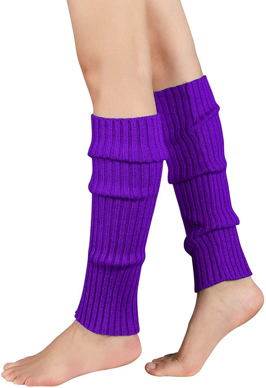 Pair of Womens Leg Warmers Disco Winter Knit Dance Party Crochet Legging Socks Costume - Purple - Main product image