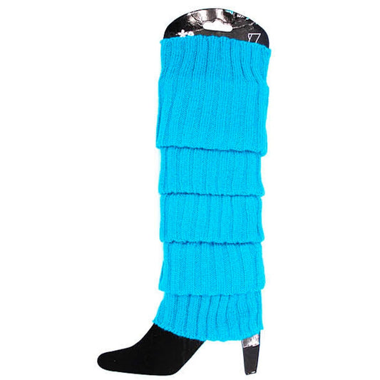 Pair of Womens Leg Warmers Disco Winter Knit Dance Party Crochet Legging Socks Costume - Topaz Blue - Main product image