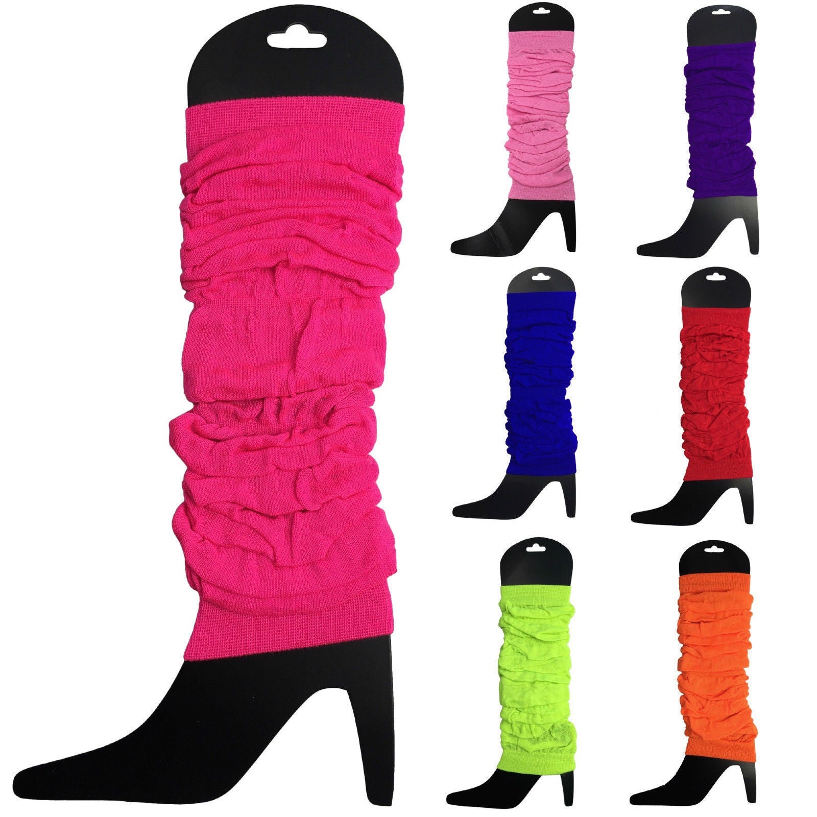LEG WARMERS Knitted Womens Neon Party Knit Ankle Fluro Dance Costume 80s Pair - Fluro Orange - Product image 3