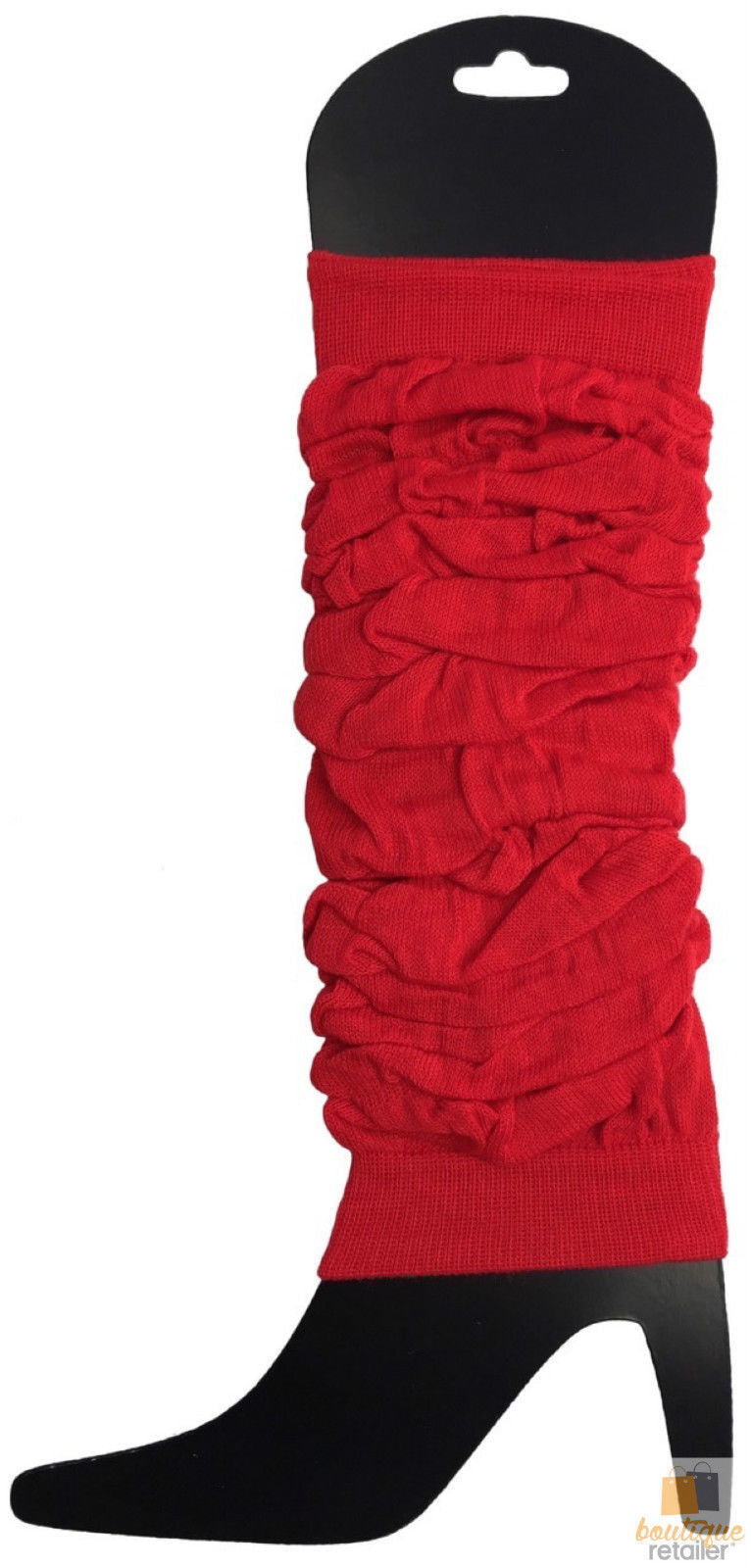 LEG WARMERS Knitted Womens Neon Party Knit Ankle Fluro Dance Costume 80s Pair - Red - Main product image