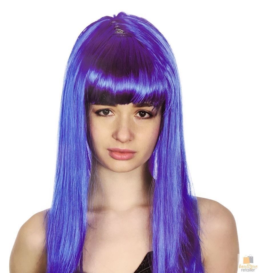 LONG WIG Straight Party Hair Costume Fringe Cosplay Fancy Dress 70cm Womens - Blue (22458) - Main product image
