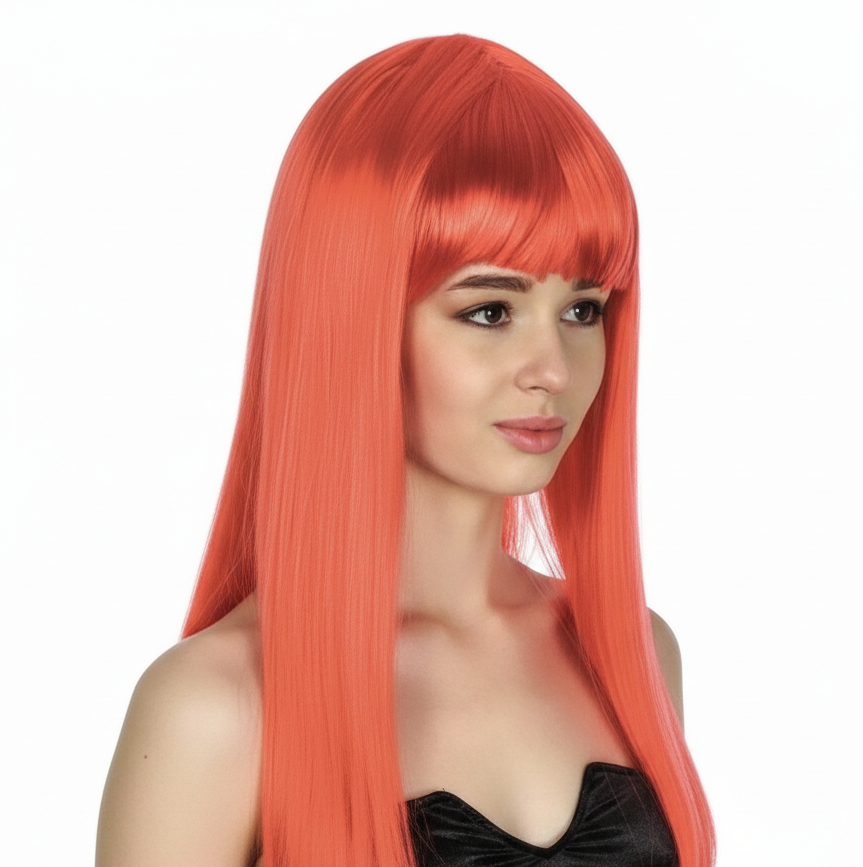 LONG WIG Straight Party Hair Costume Fringe Cosplay Fancy Dress 70cm Womens - Red (22452) - Product image 3