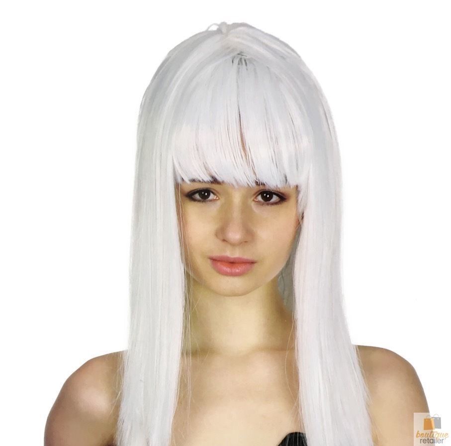 LONG WIG Straight Party Hair Costume Fringe Cosplay Fancy Dress 70cm Womens - White (22451) - Product image 2