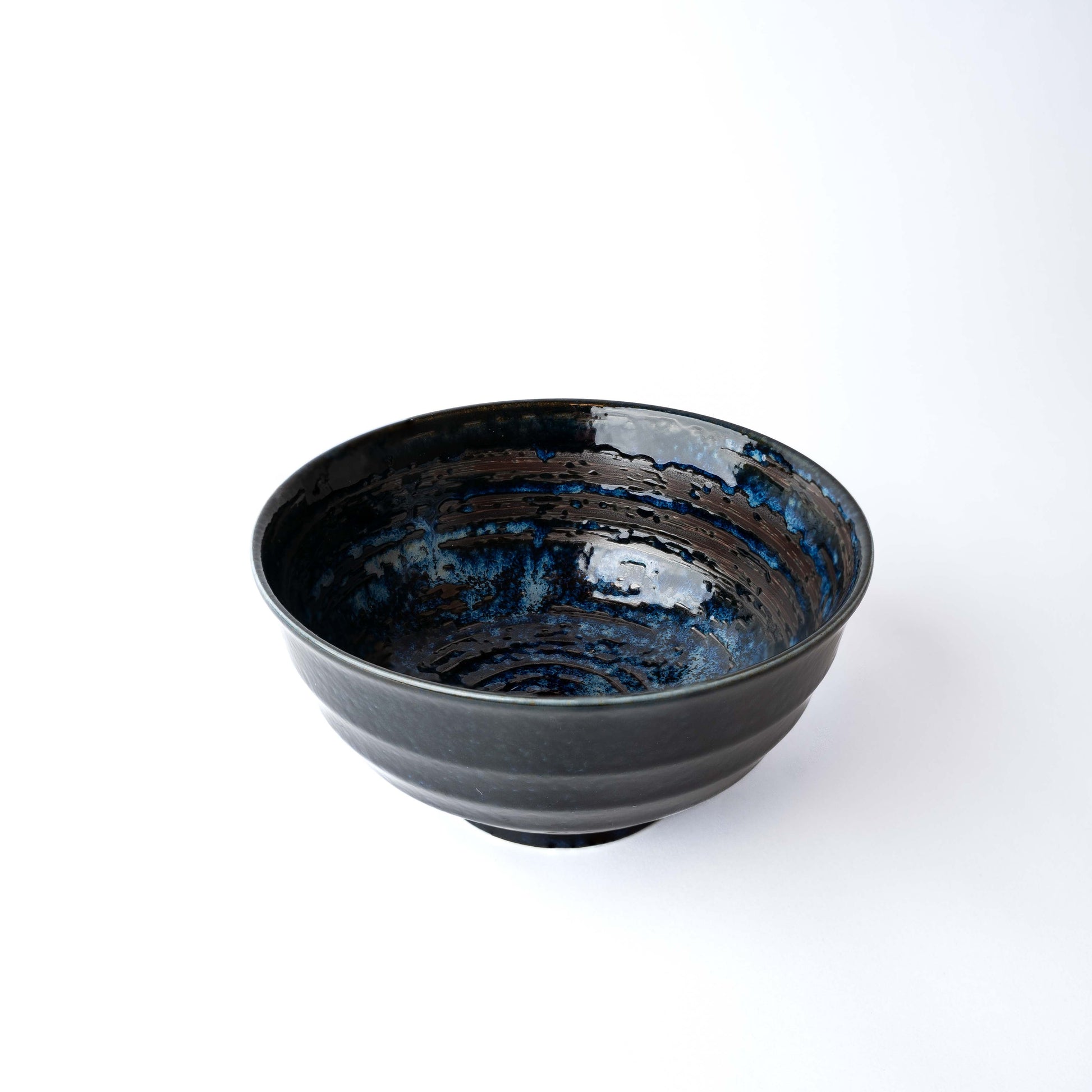 Udon Bowl Fluted 17cm Copper Swirl Glaze - Main product image