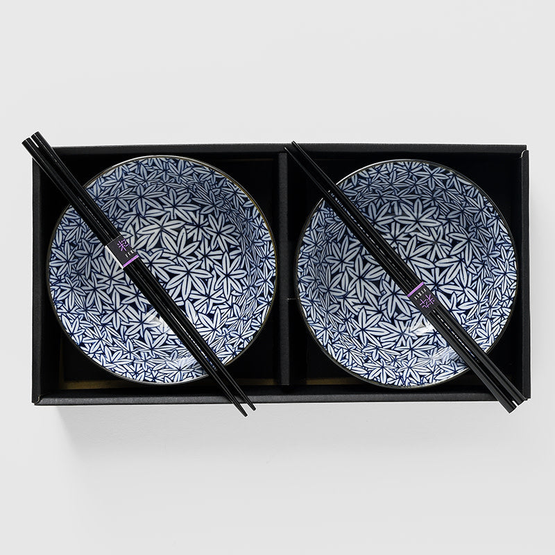 Bowl Set 2pcs with Chopsticks Maple Leaf Design - Main product image