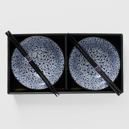 Bowl Set 2pcs with Chopsticks Maple Leaf Design - Main product image