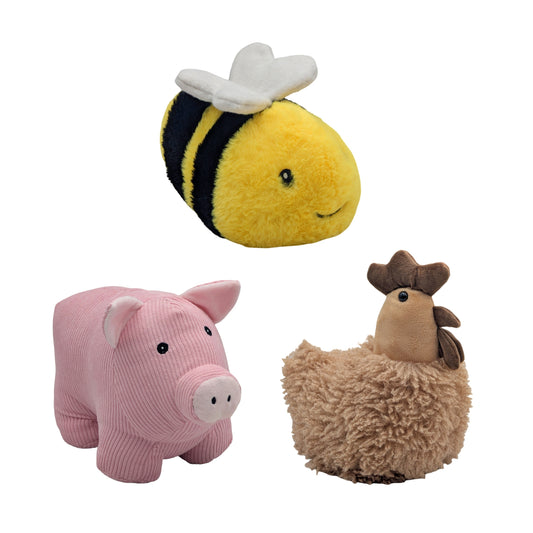 Set 3 Bee Rooster Pig Door Stopper Assort 22cm - Main product image
