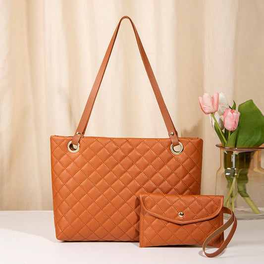 Elegant Quilted Tote Bag with Matching Clutch in