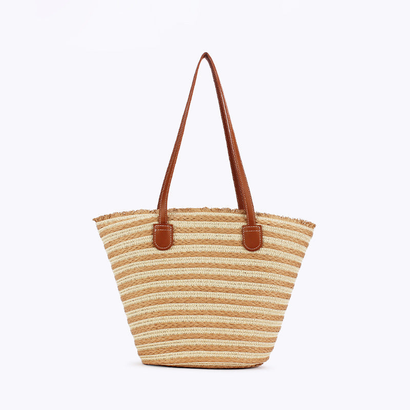 And Yellow Stripes Handmade Large Capacity Striped Beach Tote Bag with Zipper and Inner Pocket