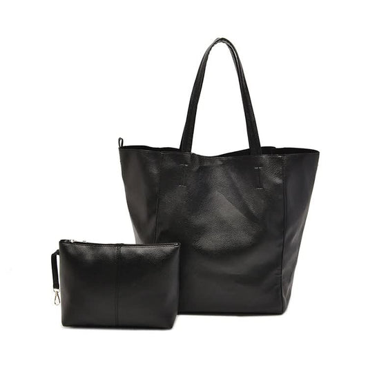 Classic Large PU Leather Tote Bag with Inner Pouch - Elegant and Functional