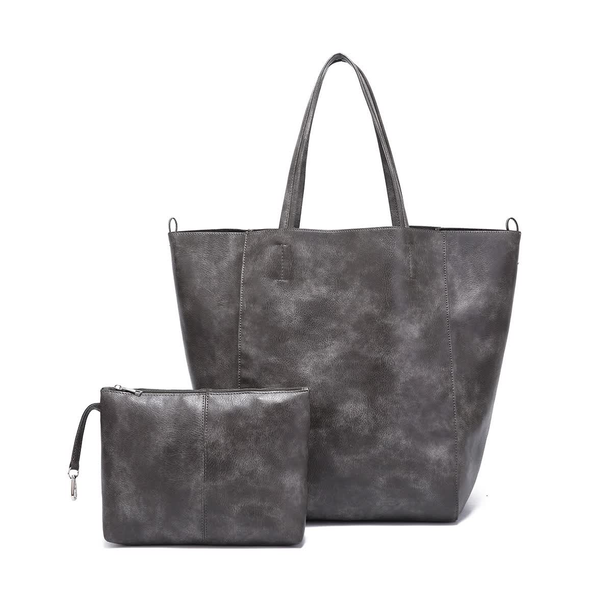 Classic Large PU Leather Tote Bag with Inner Pouch - Elegant and Functional