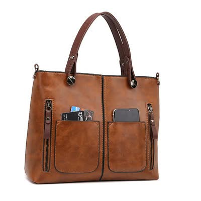 Women's Classic PU Leather Tote Bag with Double Handles - Multi