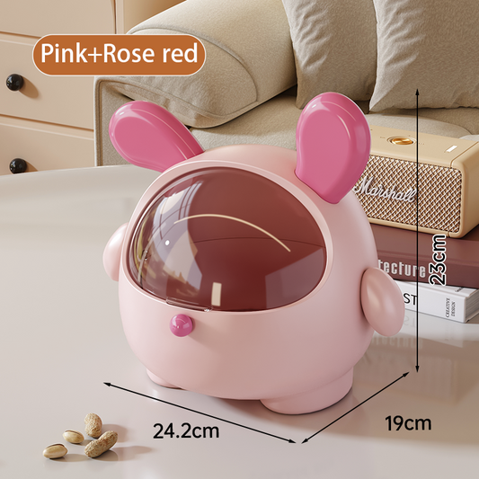 2PCS Pink + Rose red -Cute Puppy Desktop Bin with Lid - Mini Trash Can & Storage Organiser - Kawaii Office Decor for Vanity & Home Office  - Main product image