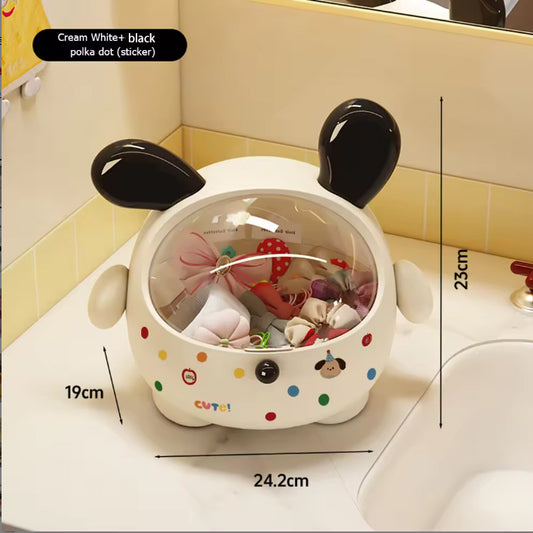2PCS Black-Eared with polka dot sticker Cute Puppy Desktop Bin with Lid - Mini Trash Can & Storage Organiser - Kawaii Office Decor for Vanity & Home Office  - Main product image