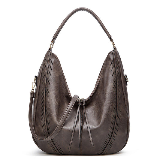 Distressed Faux Leather Hobo Bag - Large Capacity Shoulder Bag for Women