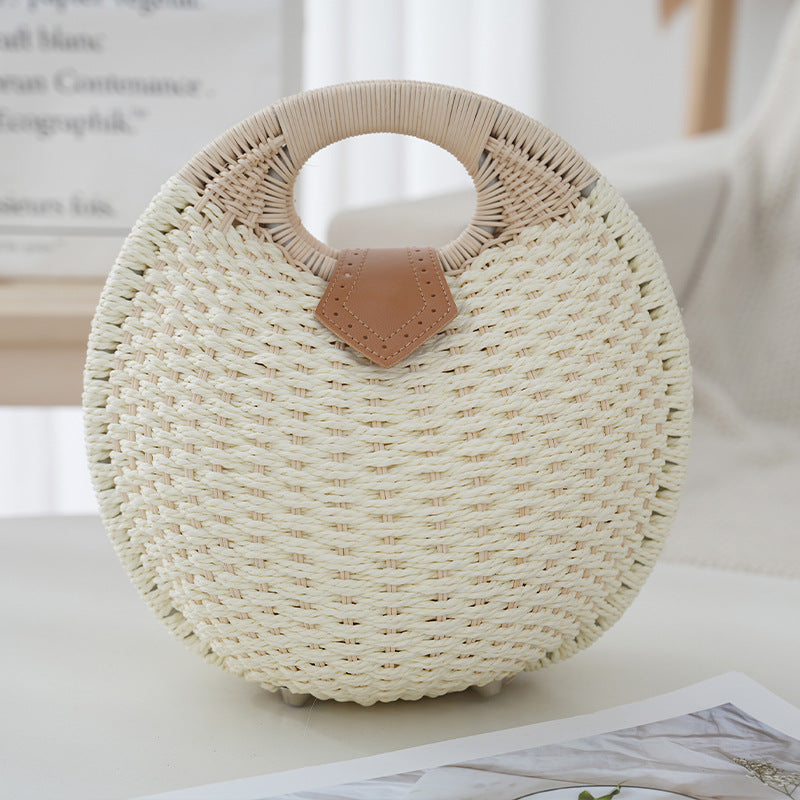 Boho Circle Straw Bag - Stylish Woven Tote with Round Handles