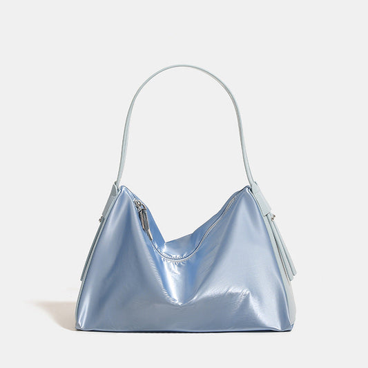 Luminous Silver Nylon Underarm Shoulder Bag - Convertible Crossbody Hobo with Pouch - Lightweight & Modern