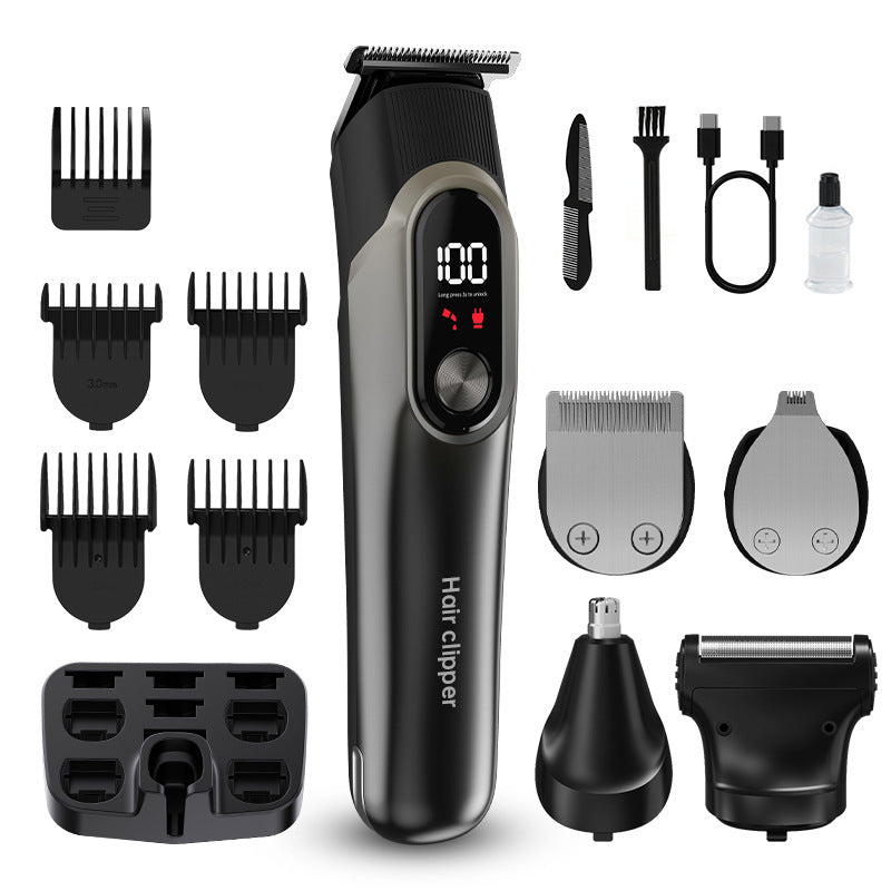 Grey 5-in-1 Digital Display Hair Clipper Set - Adjustable Multifunctional Trimmer for Hair, Beard, and Precision Grooming - Main product image