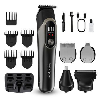 Grey 5-in-1 Digital Display Hair Clipper Set - Adjustable Multifunctional Trimmer for Hair, Beard, and Precision Grooming - Main product image