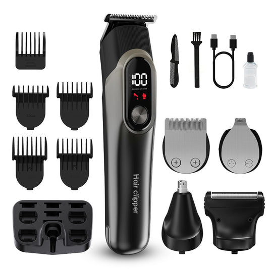 Grey 5-in-1 Digital Display Hair Clipper Set - Adjustable Multifunctional Trimmer for Hair, Beard, and Precision Grooming - Main product image