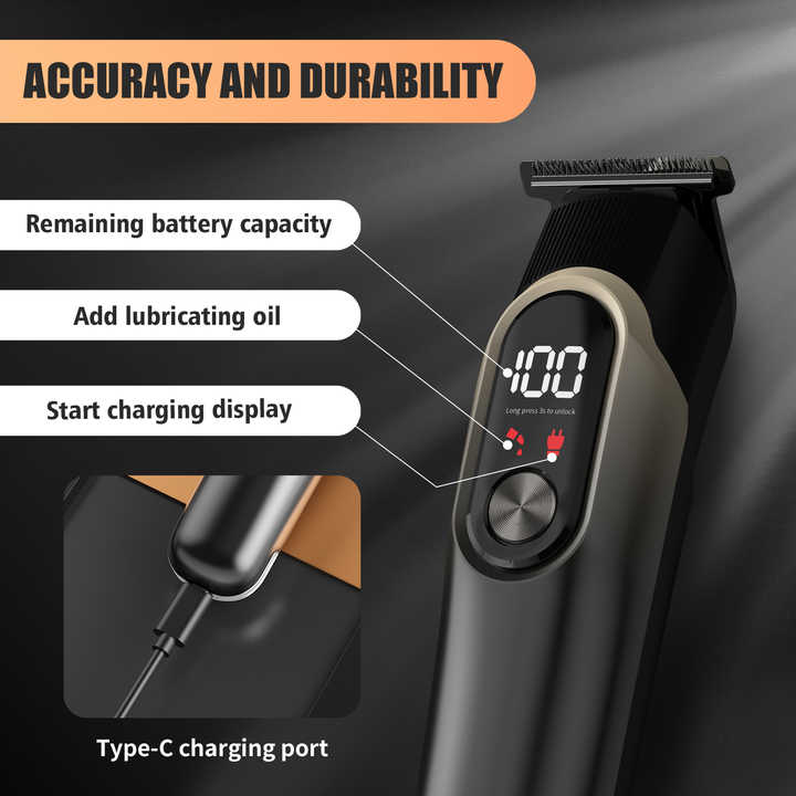 Grey 5-in-1 Digital Display Hair Clipper Set - Adjustable Multifunctional Trimmer for Hair, Beard, and Precision Grooming - Product image 3