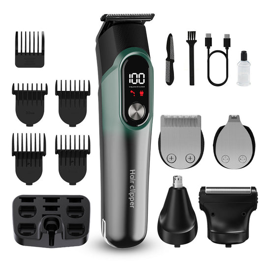 Green 5-in-1 Digital Display Hair Clipper Set - Adjustable Multifunctional Trimmer for Hair, Beard, and Precision Grooming - Main product image