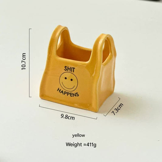 Yellow Ceramic Desktop Organizer - Cute Hand Shaped Pencil Holder and Makeup Brush Storage for Home and Office - Main product image