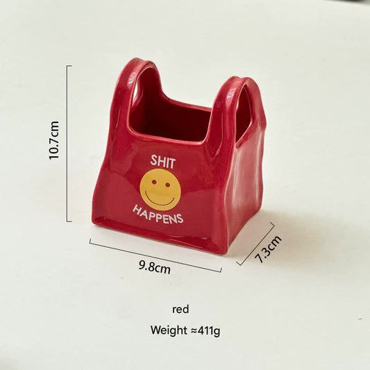 Red Ceramic Desktop Organizer - Cute Hand Shaped Pencil Holder and Makeup Brush Storage for Home and Office - Main product image