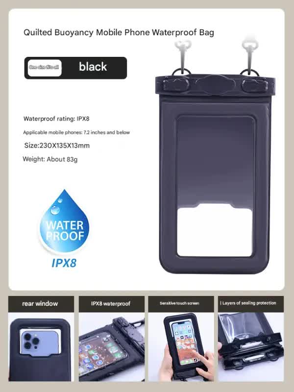 IPX8 Waterproof Phone Pouch with Inflatable Floating Layer,Touchscreen Dry Bag for Swimming