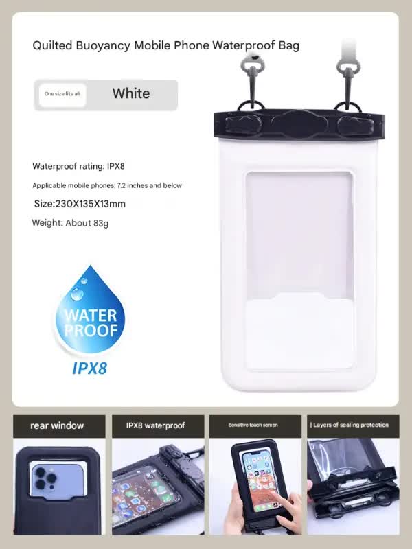IPX8 Waterproof Phone Pouch with Inflatable Floating Layer,Touchscreen Dry Bag for Swimming