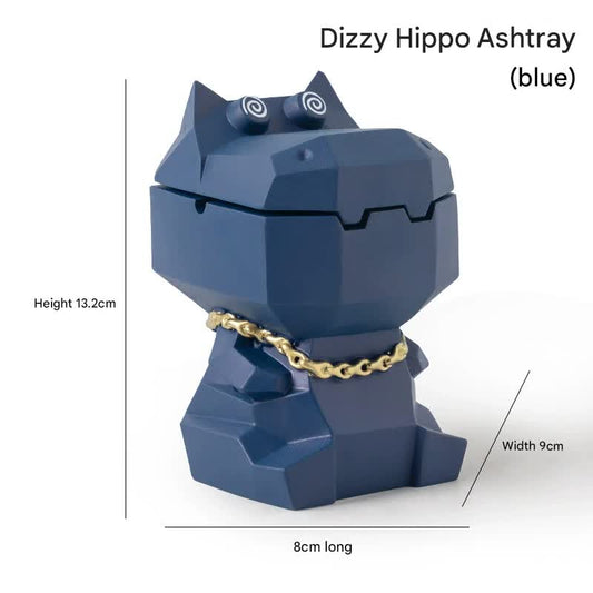 Hippo Ashtray with Lid - Stylish Geometric Decor for Home and Office(Blue) - Main product image