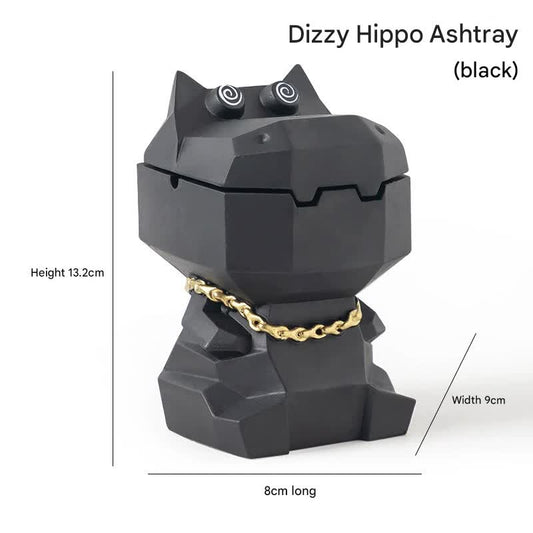Hippo Ashtray with Lid - Stylish Geometric Decor for Home and Office(Black) - Main product image
