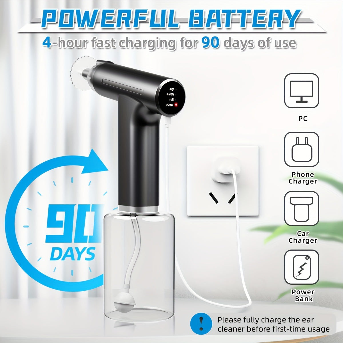 Black Electric Earwax Irrigator Set - Gentle and effective earwax cleaner with collection basin and earplugs - Product image 5