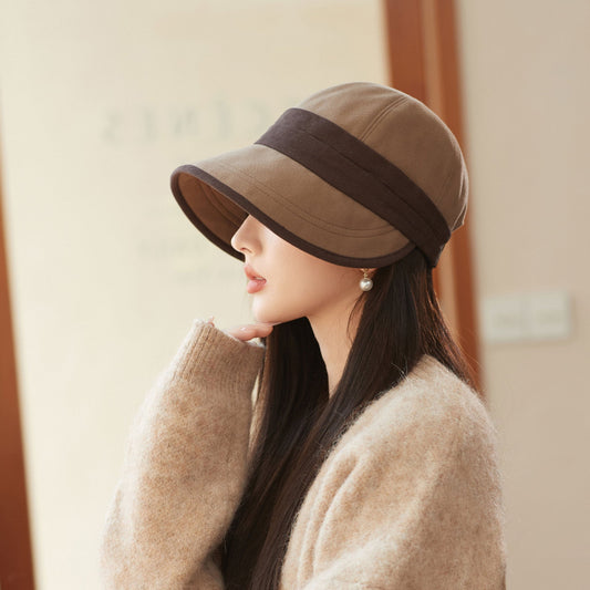 Elegant Warm Bucket Hat - Minimalist Color Block Design, Face - Slimming Style for Autumn & Winter