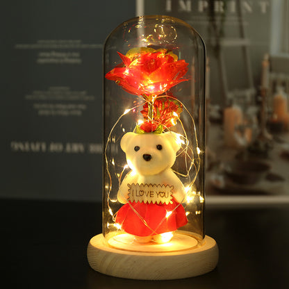 Enchanted Rose & Teddy Bear in Glass Dome with LED Lights - I Love You" Gift(Red)" - Main product image