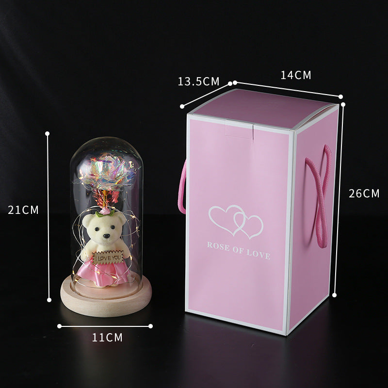 Enchanted Rose & Teddy Bear in Glass Dome with LED Lights - I Love You" Gift(blue)" - Product image 2