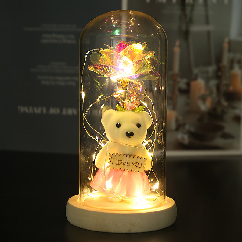 Enchanted Rose & Teddy Bear in Glass Dome with LED Lights - I Love You" Gift(colorful)" - Main product image