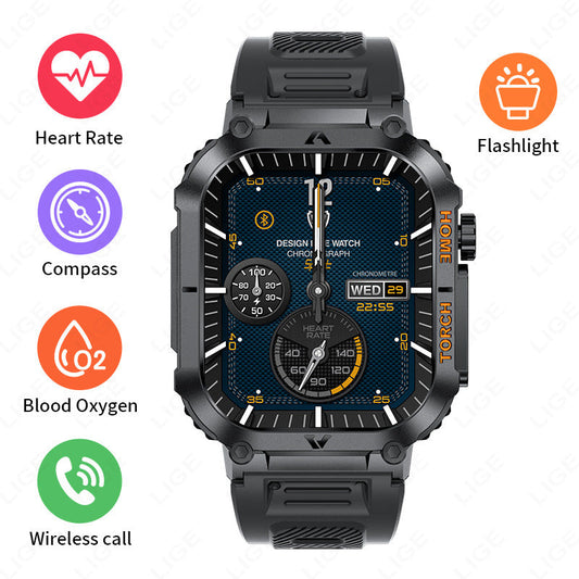 Smartwatch with Flashlight, Compass & Wireless Calling - Health & Fitness Tracker