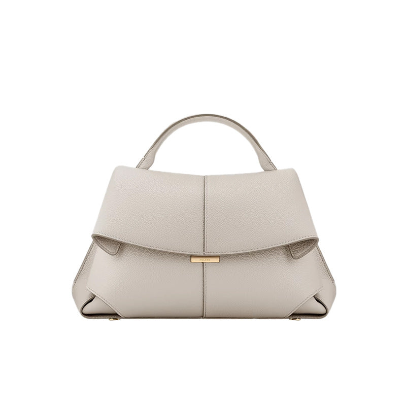 Elegant Womens Genuine Cowhide Leather Top Handle Satchel - Chic Flap Crossbody Shoulder Bag