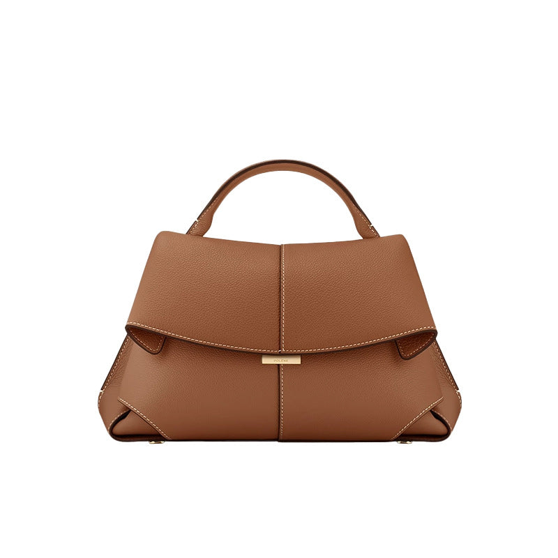 Elegant Womens Genuine Cowhide Leather Top Handle Satchel - Chic Flap Crossbody Shoulder Bag